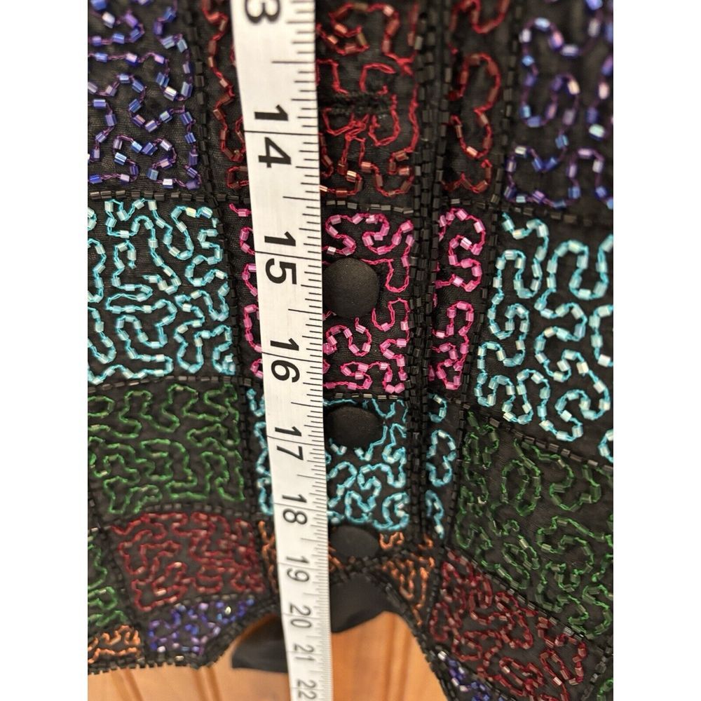 Spenser Jeremy Vintage Multicolor & Blk Beaded Sequin Embellished 100% Silk Vest - Picture 12 of 15